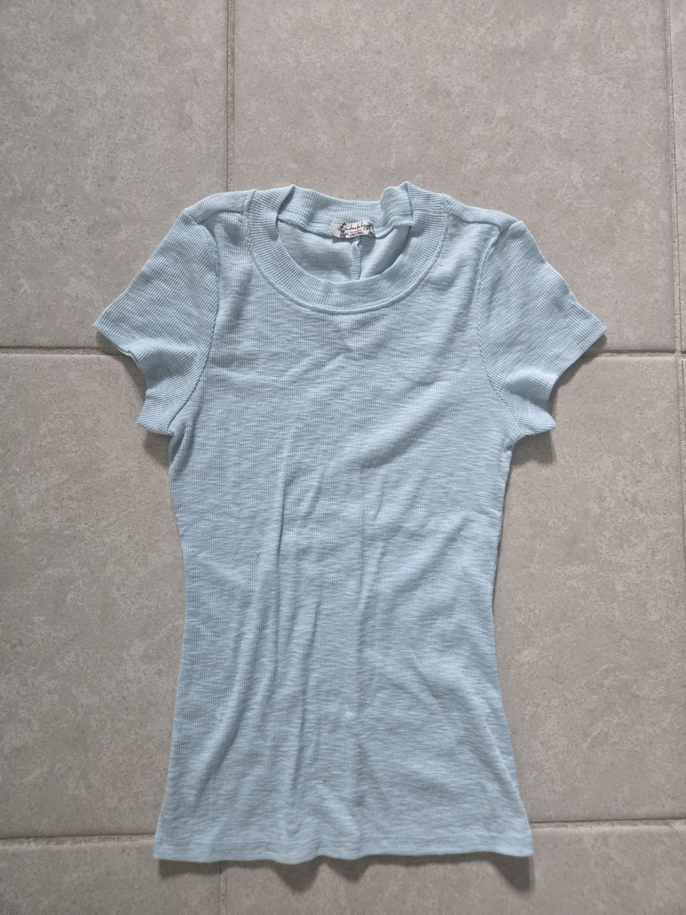 Light Blue Ribbed Short Sleeve Tee - Women's Slim Fit